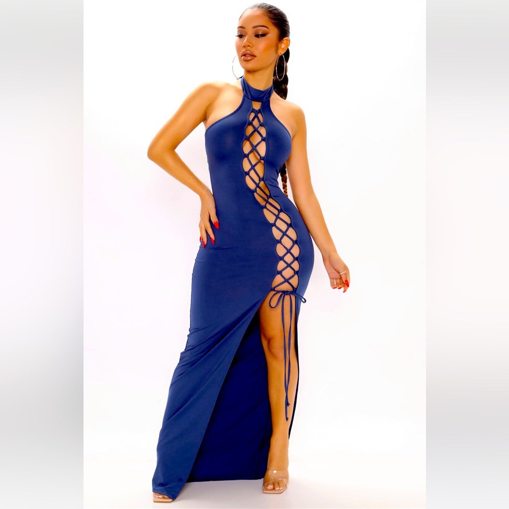 Something Special Lace Up Maxi Dress - Navy
